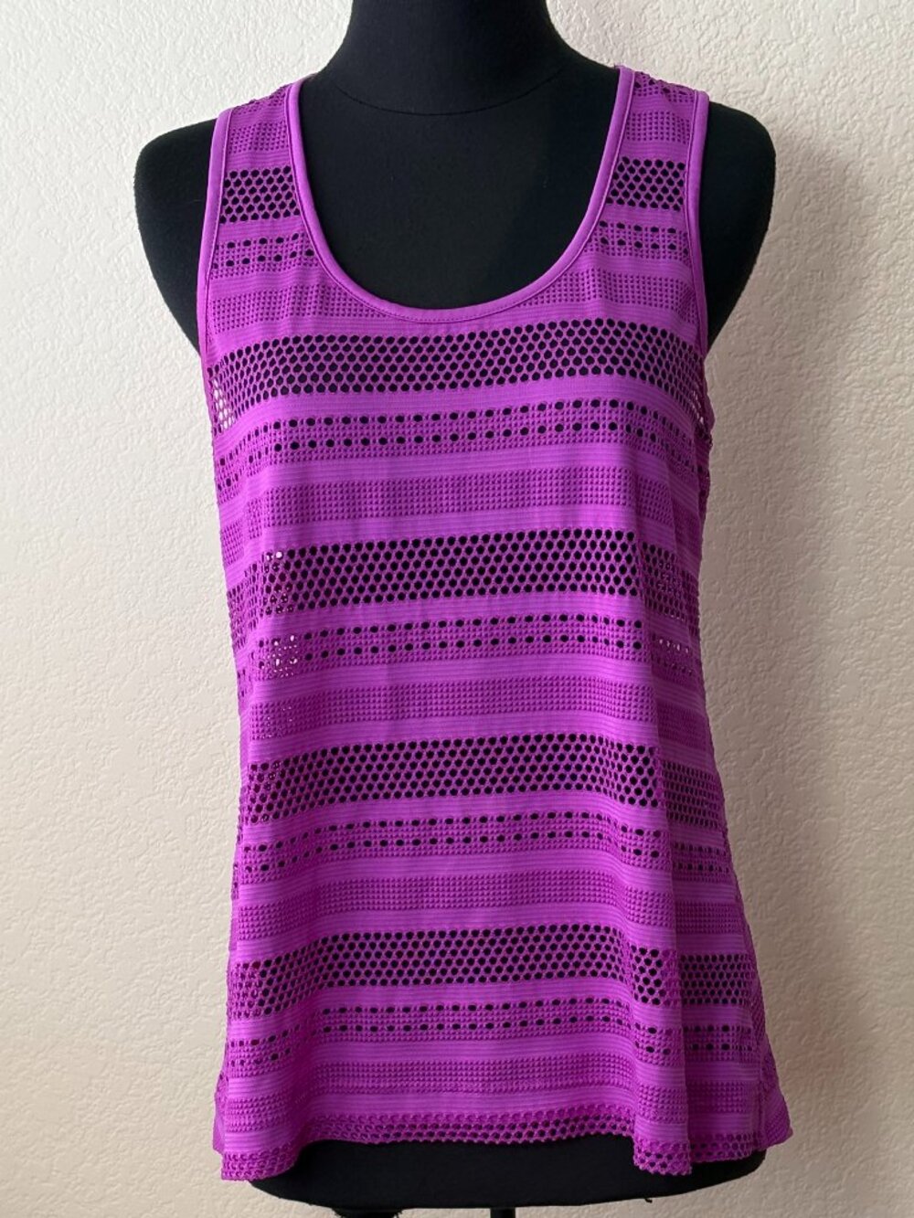Free Society Mesh Crochet Tank Top Purple Open Back Sleeveless Boho Size M
